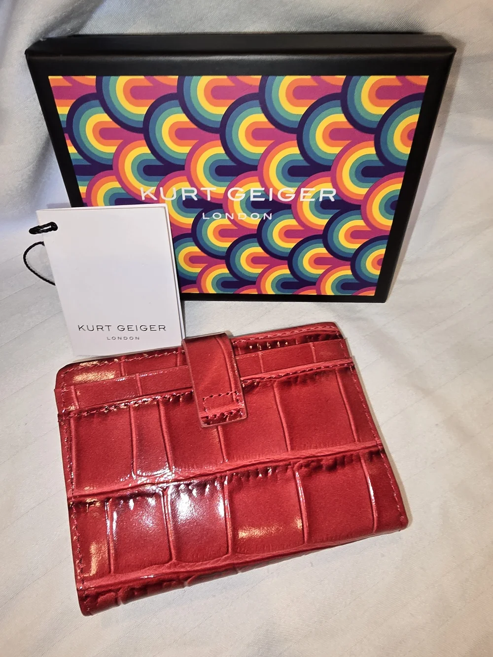 Kurt Geiger Glossy Red Croc-Embossed Snap Wallet
